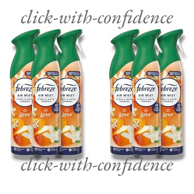 6 x Febreze Air Mist Citrus & White Verbena 2 in 1 bekämpft Geruch & Frische 185ml