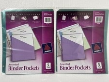 2 Sets of 5 Pack Avery® Binder Pockets Assorted Colors Acid Free 8.5x11 (75254)