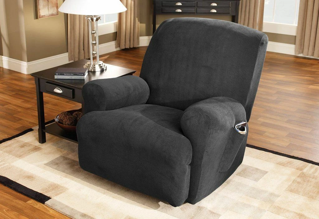 NEW Sure Fit Stretch Pique Recliner chair Slipcover black waffle