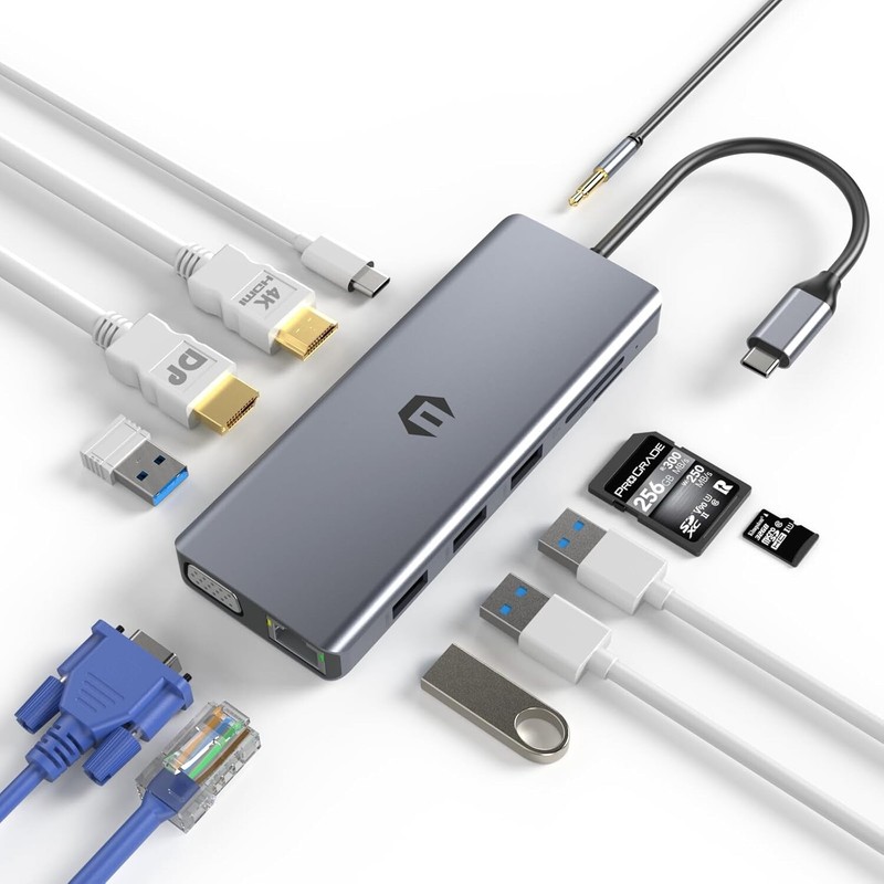 USB C Hub,Upgraded 13 in 1 Type C Hub to 4K HDMI & DP, VGA, 2 USB3.0/2 USB2.0/75