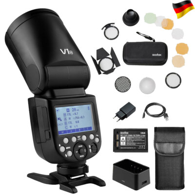 Godox V1-N Kamerablitz TTL 2.4G Rundkopfblitzgerät, HSS 1/8000+AK-R1 Zubehör-Set