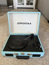 Pre-Owned Blue Vintage Bluetooth Portable Vinyl Record Player 3 speed
