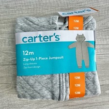 Carter's Hooded Jumpsuit Size 12 Months Grey Neutral Quilted