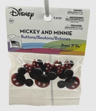 Disney Mickey & Minnie Buttons 6pc Dress It Up Red Glitter Polka Dot Sewing DIY