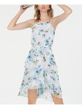 BAR III Womens White Floral Sleeveless Halter Below The Knee Hi-Lo Dress L