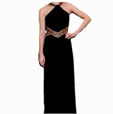 princess polly baby blue dress Betsy Adam Embellished Halter Gown In Black And Gold