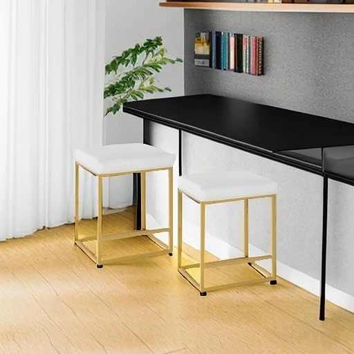 24" Kitchen Bar Stools Set of 2 White & Gold Counter & Bar Height Stools - Image 2 of 4