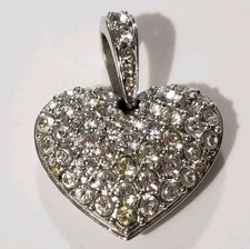 Vintage Retired Swarovski Crystal Pave Silver Puffy Heart Pendant