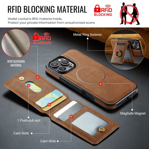 For iPhone 16 Pro Max 15 14 13 12 11 XR Magnetic Phone Case 2in1 Leather Wallet - Picture 3 of 15