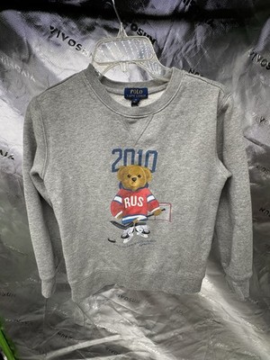 Polo Ralph Lauren Polo Bear Hockey Sweatshirt Youth Medium 10-12 Gray 2010 RUS