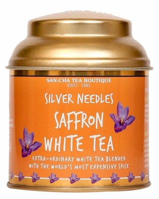 SAN-CHA Tea Boutique, Saffron White Tea, Silver Needles Tea, 50g