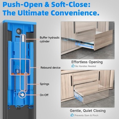 Electrophoretic Finished Steel Drawer Slides Push Open Slow Close 45kg
