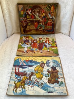 Vintage Mid Century CHILDREN OF ALL NATIONS Puzzles set  MADE IN USA; RARE FIND!