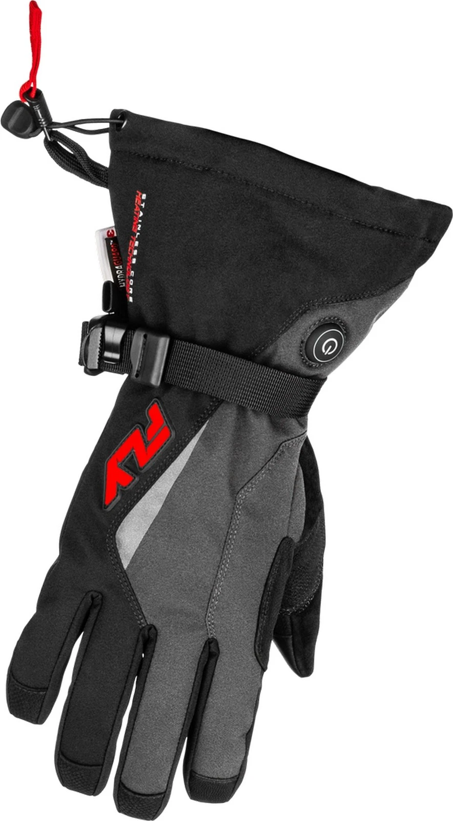 Fly Racing Title Gaunlet Mens Heated Snow Gloves Gray/Black/Red