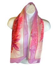 Vintage Womens Rectangle Scarf Floral Chiffon Pink Romantic Cottagecore 15x43