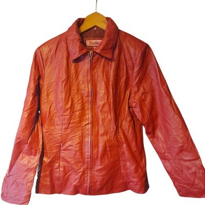 Excelled Collection Lederjacke Damen M Rot Full Zip Classic