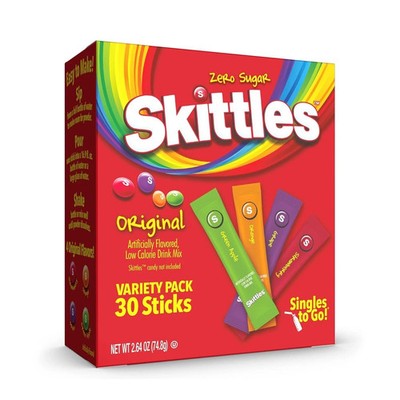 Skittles Singles To Go Variety Pack Drink Mix Include 4 Flavours -74.8g -30 CT