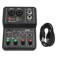 VBESTLIFE 2 Channels Audio Mixer, Mini 2 Channel Audio DJ Mixer Console 16 BIT