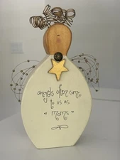 Vtg Roman Inc. 7" Angel Blessings "Mom" Wooden Figure White, Wire Hair