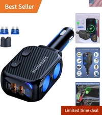 Dual Socket Car Charger - 180W Cigarette Lighter Splitter with 20W Fast USB-C PD