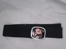 vintage Cloisonne flower butterfly detailed buckle w/ stretch elastic belt