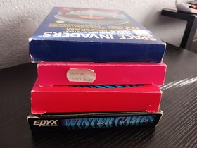 Atari 2600 Games: Winter Games, Space Invaders, Dodge 'Em, Superman. CIB Tested