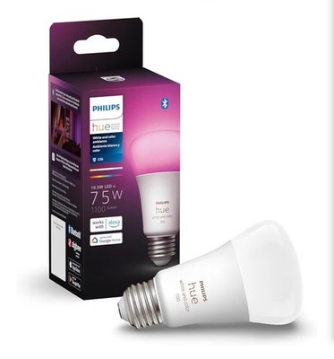 Philips Hue Smart 75W A19 LED Bulb - White and Color Ambiance Color