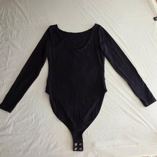 Bodysuit Womens Small Black Long Sleeve Open Back Stretch Cotton Snap Crotch