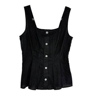 J.CREW Sleeveless Button-Up Peplum Top 2 Black Cotton Square Neck Tank NWT B67