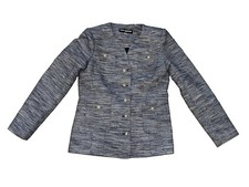 Karl Lagerfeld Paris Tweed Blazer Womens Blue White Gold Button Jacket Luxury 8