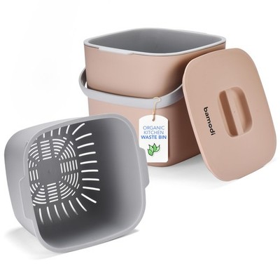 Organic Bin 7L Peach with Lid and 2 Compartment Organic Waste Bin for Kitchen for...