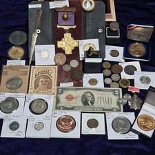 Estate Sale Grandpa's Junk Drawer Lot Coin Collection & More Comes In Wood Box 2