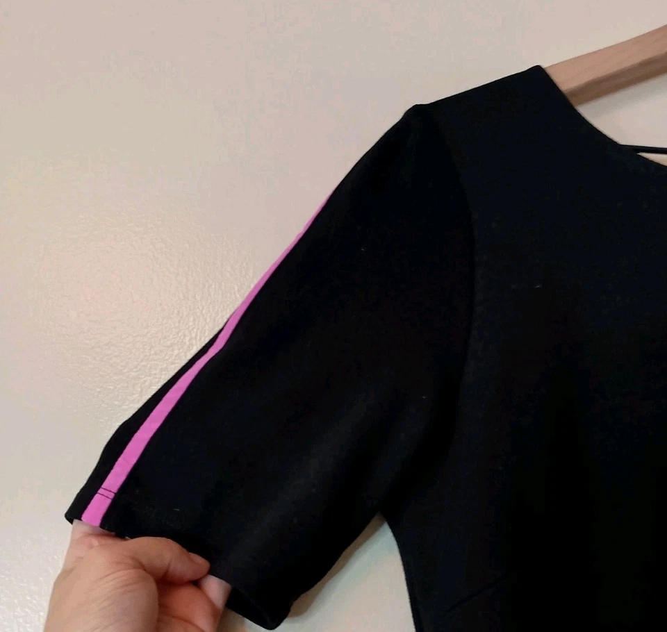Bailey 44 Anthropologie Black Pink Trim Sheath Dress L Chic Stretch Versatile - Image 4 of 4