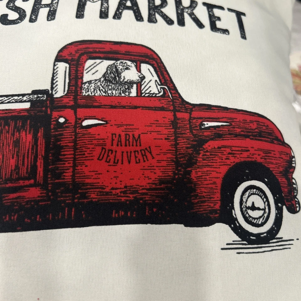 Red Truck FRESH MARKET Indoor Outdoor Toss Throw Pillow With Dogs 16x16 - Image 2 of 3