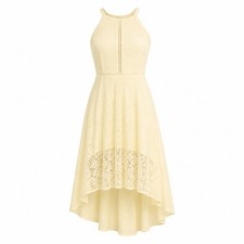 Vince Camuto Cream Lace Dress Sz 2 High-Low Hem Built-In Halter Elegant Midi