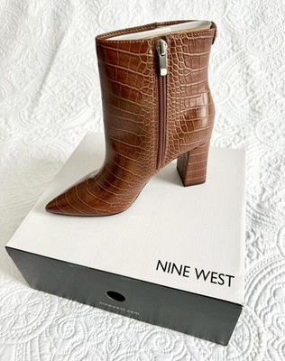 Womens Nine West Cacey 9X93 Leather Pointed Toe Ankle Boots Dark Natural Texture