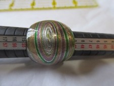 Green Gold Silver Flecks Murano Glass Domed Ring Size 6