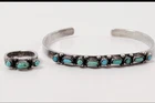 Vintage Sterling Silver Turquoise Child Cuff Bracelet & Ring Set Southwestern Na