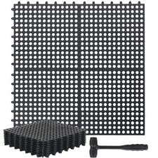 8 Pack Drainage Tiles Modular Interlocking Floor Tiles with 1 Pc Plastic Hamm...