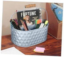  Galvanized Utensil Caddy – Metal Holder for 13.5"x10"x5.5" Natural Hammered