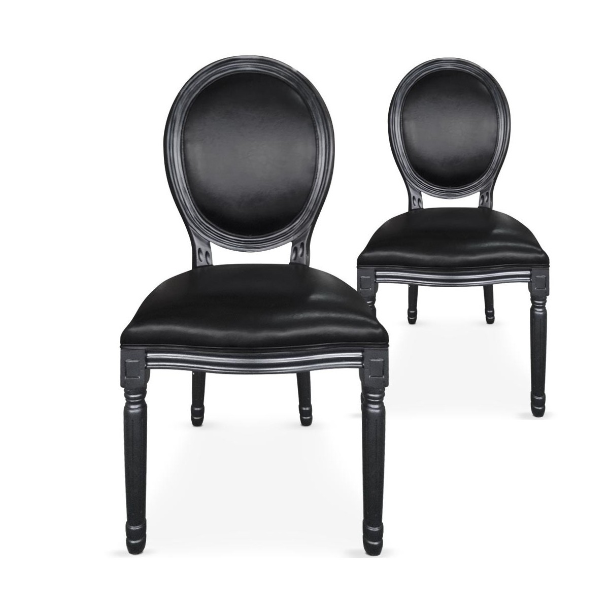 Chaises médaillon Versailles tissu noir 96 cm | Paire de chaises de salon style Louis XVI
