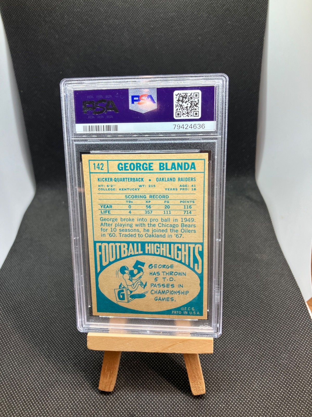 George Blanda 1968 Topps VINTAGE Card #142 PSA 5 EX Raiders NFL HOFer 👀🏈🔥 view 2