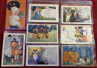 Antiguo lote de 8 postales de Halloween de la Edad de Oro Clapsaddle Stecher Whitney en relieve