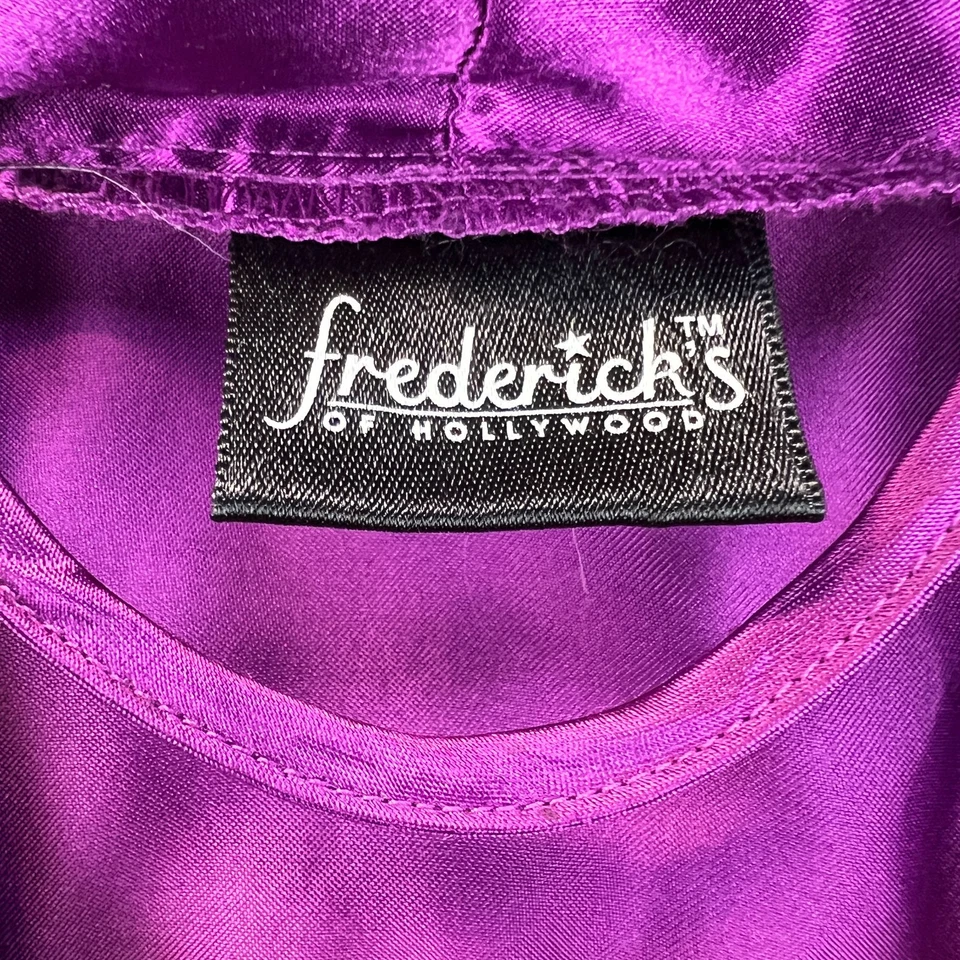 Bata de seda vintage Frederick’s of Hollywood para mujer ciruela satinada talla grande ribete de encaje Foto 4 de 4