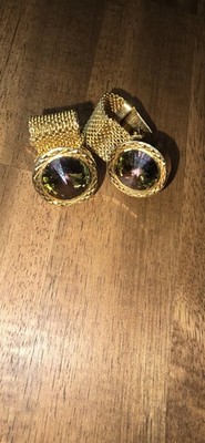 Rivoli Stone Rainbow 70er Manschettenknöpfe, Golden Formal Wrap Cuff Link Design