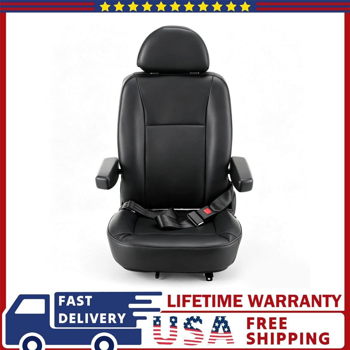 Suspension Seat Black w/ Armrest Safety Belt w/ Seatbelt Backrest