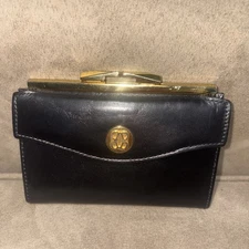 Vintage Bosca Women's Black Leather Bi-fold Checkbook Clutch Wallet Full Grain