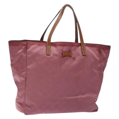 GUCCI GG Canvas Tote Bag Nylon Pink Silver 282439 Auth bs27919