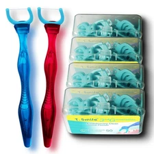 T.Smile NoFuss Dental Flosser Kit, 5-inch Long Handle  Refill Heads, Extra-St...