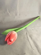 Single Vintage Wooden Tulip Flower Hand Painted Long Stem Deep Pink Red
